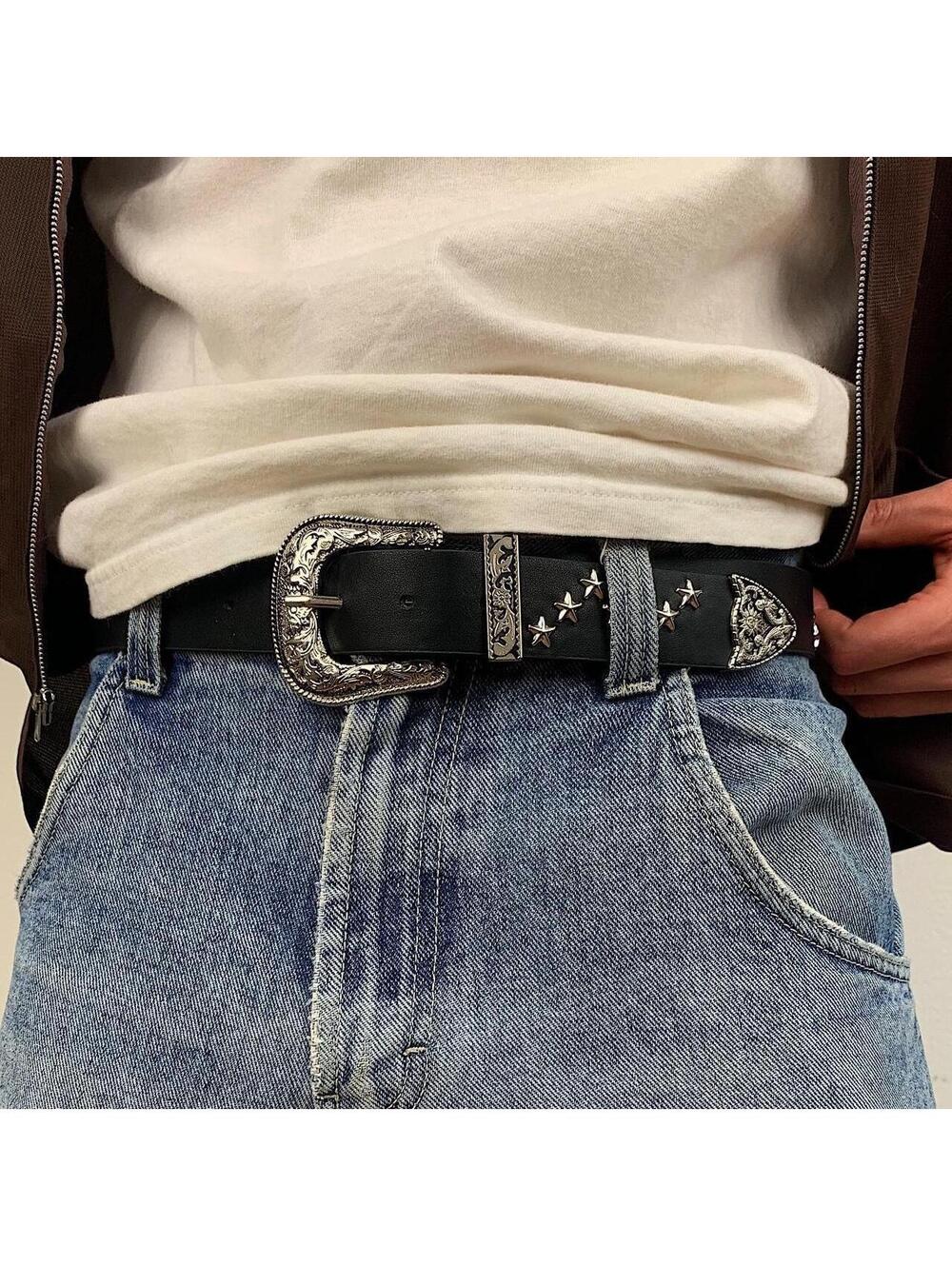 Western star studded black belt. 38.5 inches length. 1.5 inch width. Fits a - Picture 6 of 7